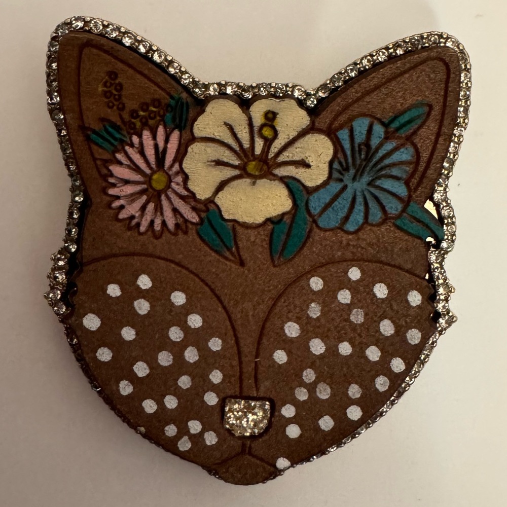 [Betsey Johnson] Woody Critters Wood Fox Head Glitter Pin Brooch VERY RARE NEW - Picture 6 of 7